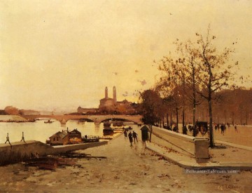  Paris Peintre - Pont Sue La Seine avec une vue sur l’ancien Trocadéro parisien gouache Eugène Galien Laloue